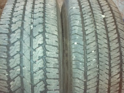 Mismatched tyres on a car being inspected