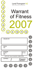 New Zealand Warrant of Fitness label