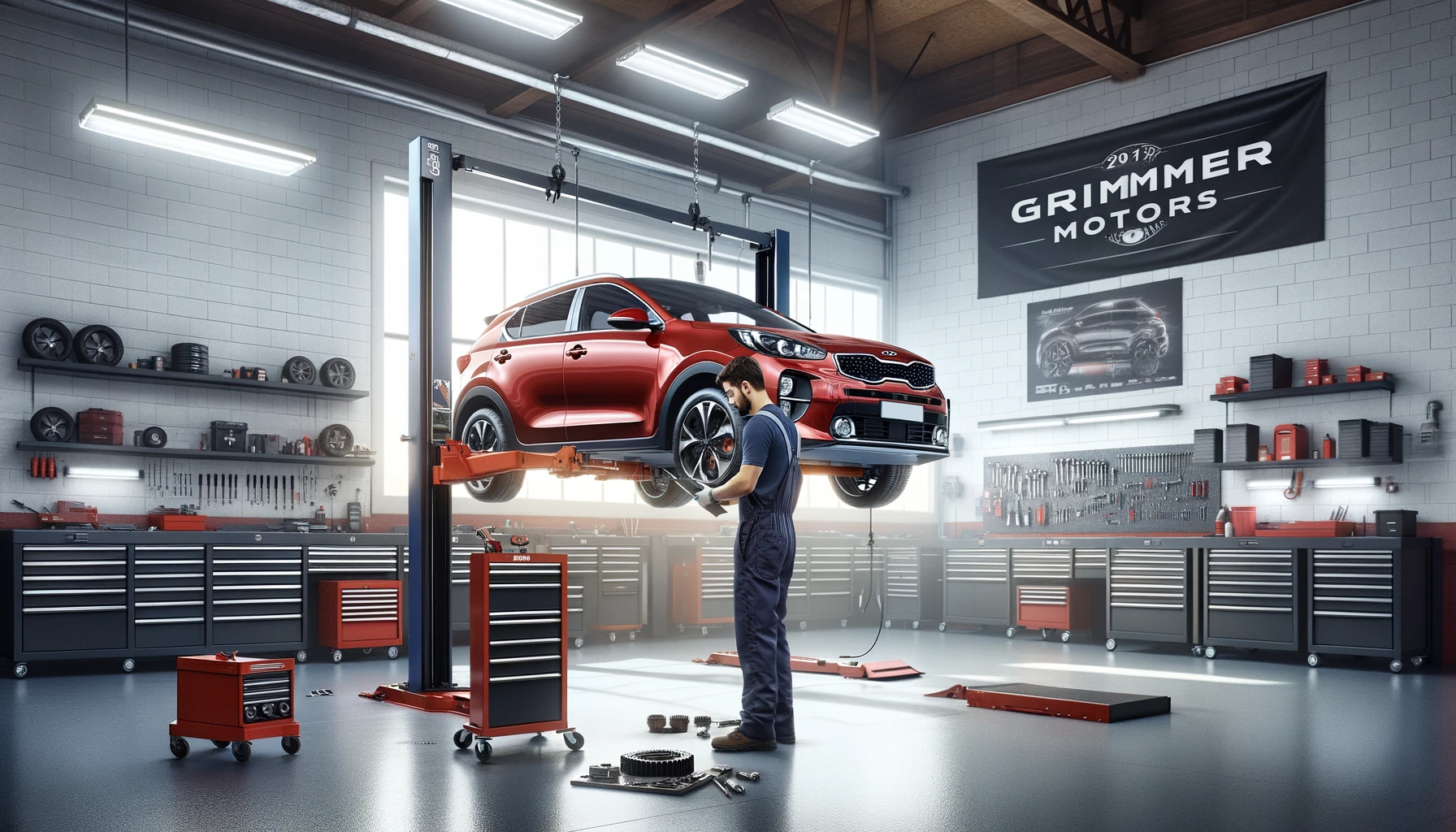Mechanic repairing car