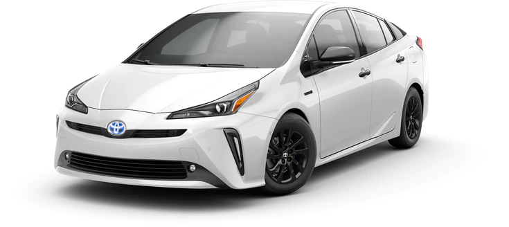 White Toyota Prius hybrid car on a white background